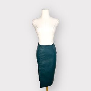COP.COPINE Green Leather Midi Skirt (Sz XS/S)